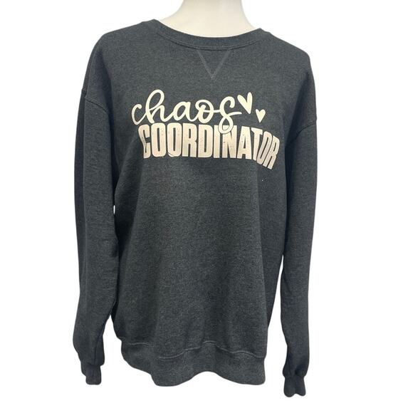 Hand Printed Upcycled Womens Large Chaos Coordinator Long Sleeve Sweatshirt - Picture 1 of 5